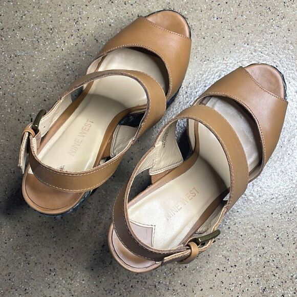 Nine West Unstopable Leather and Grass Wrapped Wedge Sandals 7 - Picture 5 of 12
